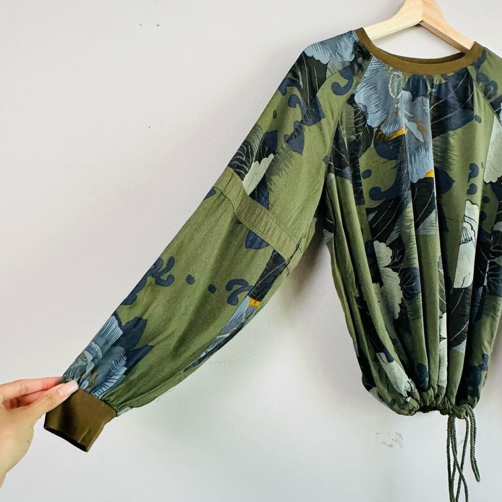 Anthropologie Tiny Ivy Blouse Long Sleeve Camo Floral Tropical Boho Green - Picture 3 of 10